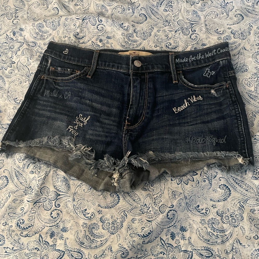 Hollister Dark Blue Distressed Denim Jean Shorts